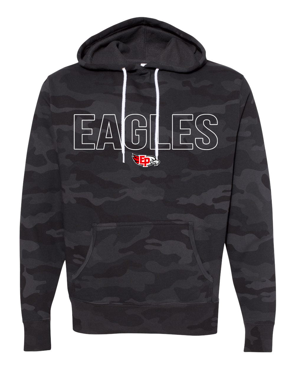 Eagles Outline Adult Hoodie - Black **NON CROP**