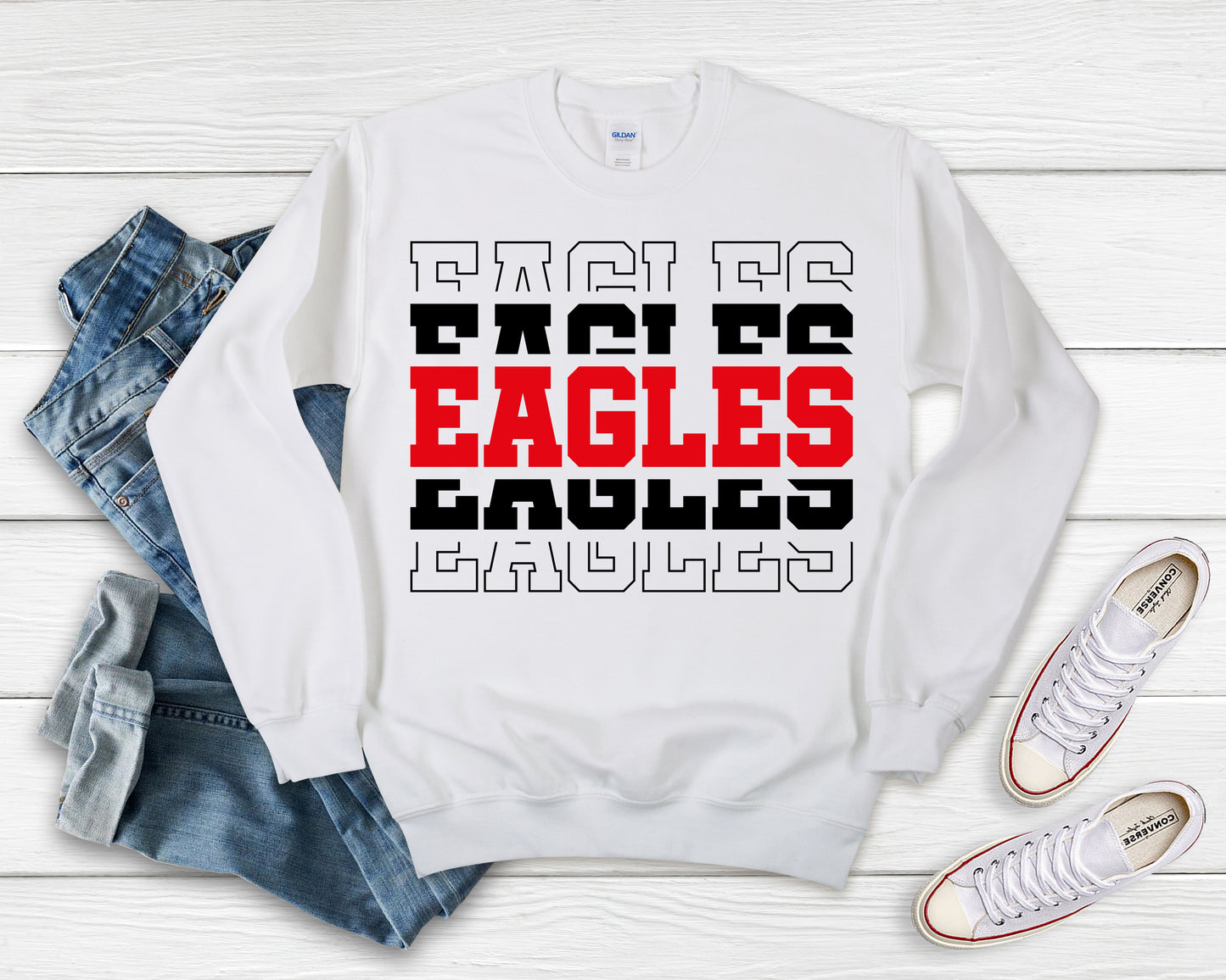 Eagles on Repeat Shirt - Black Red Lettering