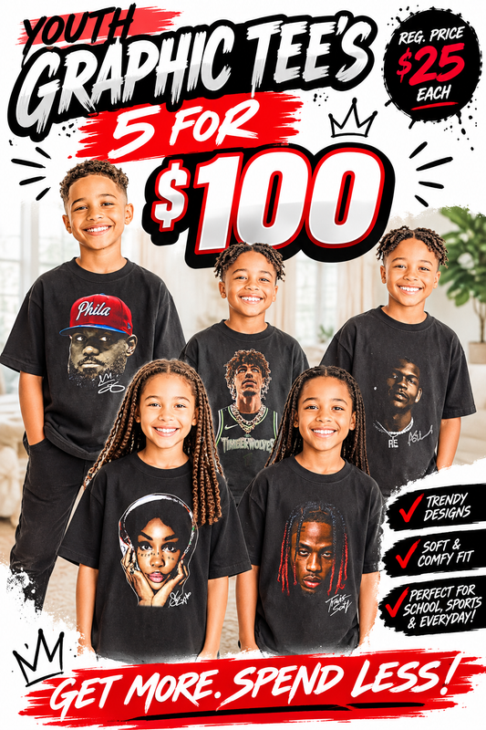 5 Youth Graphic Tee's for $100