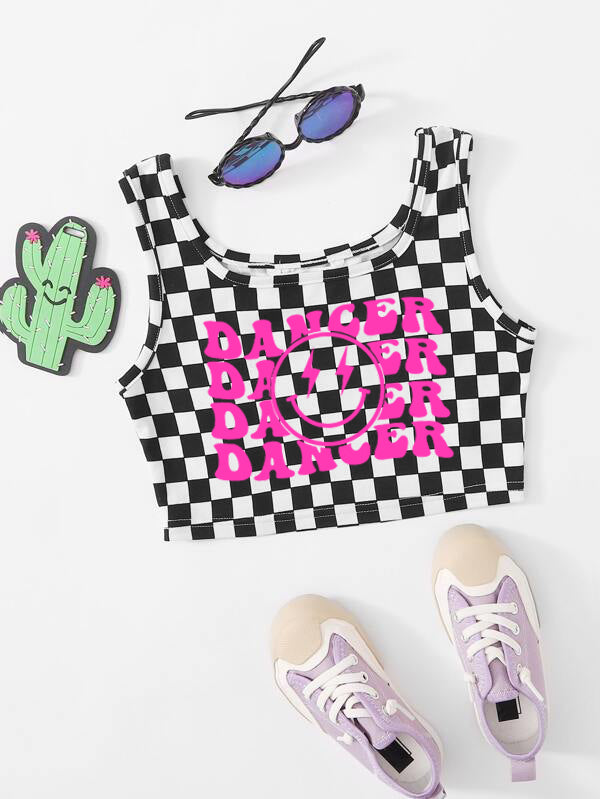 Dancer Black White Checkered Crop Tank