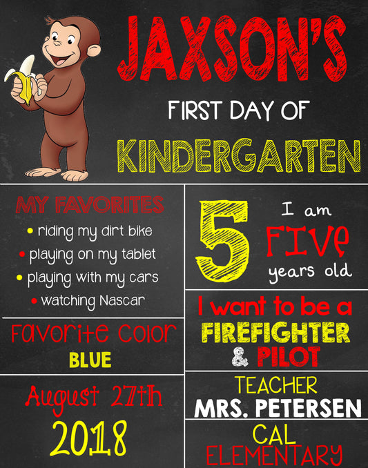 Curious George First Day of School Sign