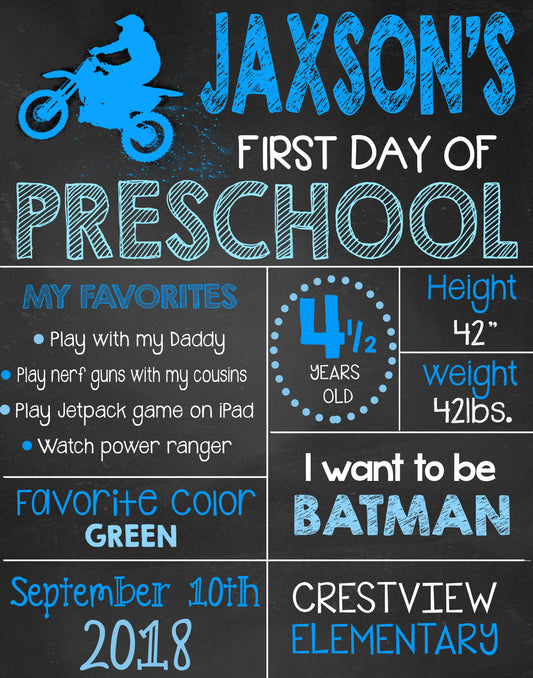 Dirt Bike First Day of School Sign