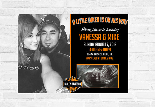 Harley Davidson Baby Shower Invitation - A little biker is on the way