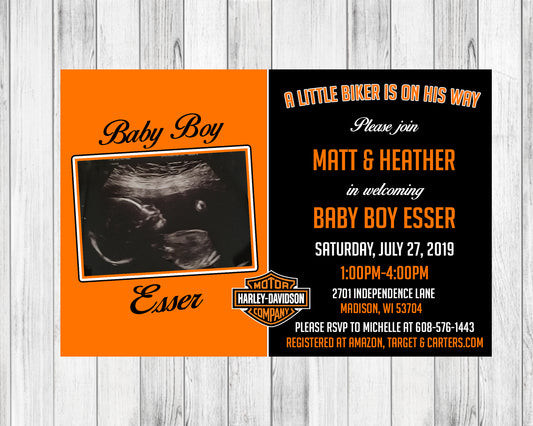 Harley Davidson Baby Shower Invitation - Ultrasound Invitation