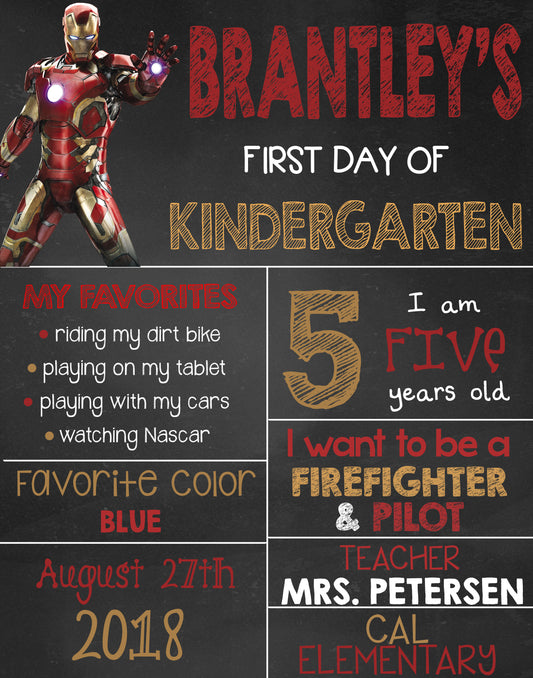 Iron Man First Day of School Sign