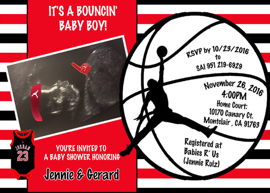 Jordan Jumpman Baby Shower Invitation w/ Ultrasound