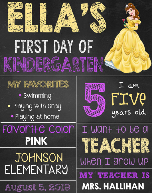 Princess Belle First Day of School Sign