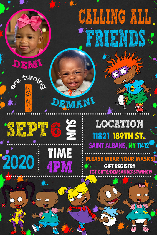 African American Rugrats Twin Invitation