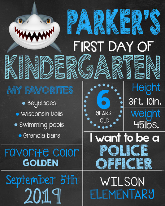 Shark First Day of School Sign
