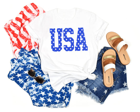 USA Shirt Stars Blue Lettering
