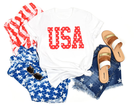 USA Shirt Stars Red Lettering